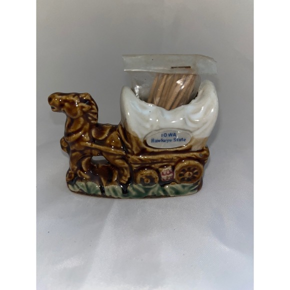 Other - Vintage Iowa Hawkeye State Souvenir Toothpick Holder Horse Covered‎ Wagon Japan